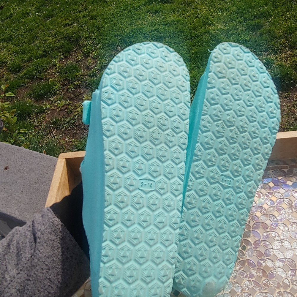 Solid Blue Aqua Turquoise Double Strap Platform A… - image 4